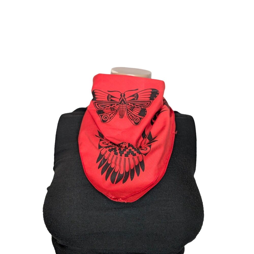 Vintage Southwestern Bandana Red Black Eagle Butterfly Native Western